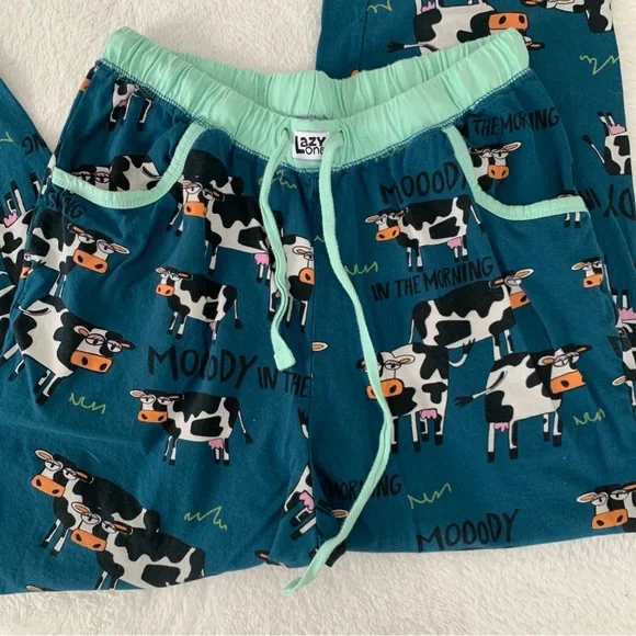 Women’s Small LAZY ONE Moody In The Morning Cow 100% Cotton Pajama Lounge Set - Picture 7 of 10